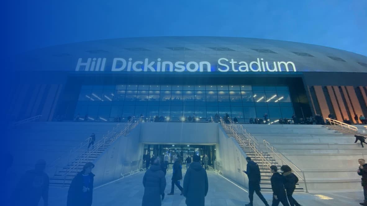 Home | Spirit of The News Hill Dickinson Stadium outside sign everton